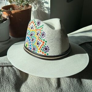 Hand painted rainbow and white Mexican sombrero hat fedora
